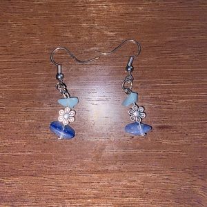 Handmade Earrings Blue Gemstones with Flower